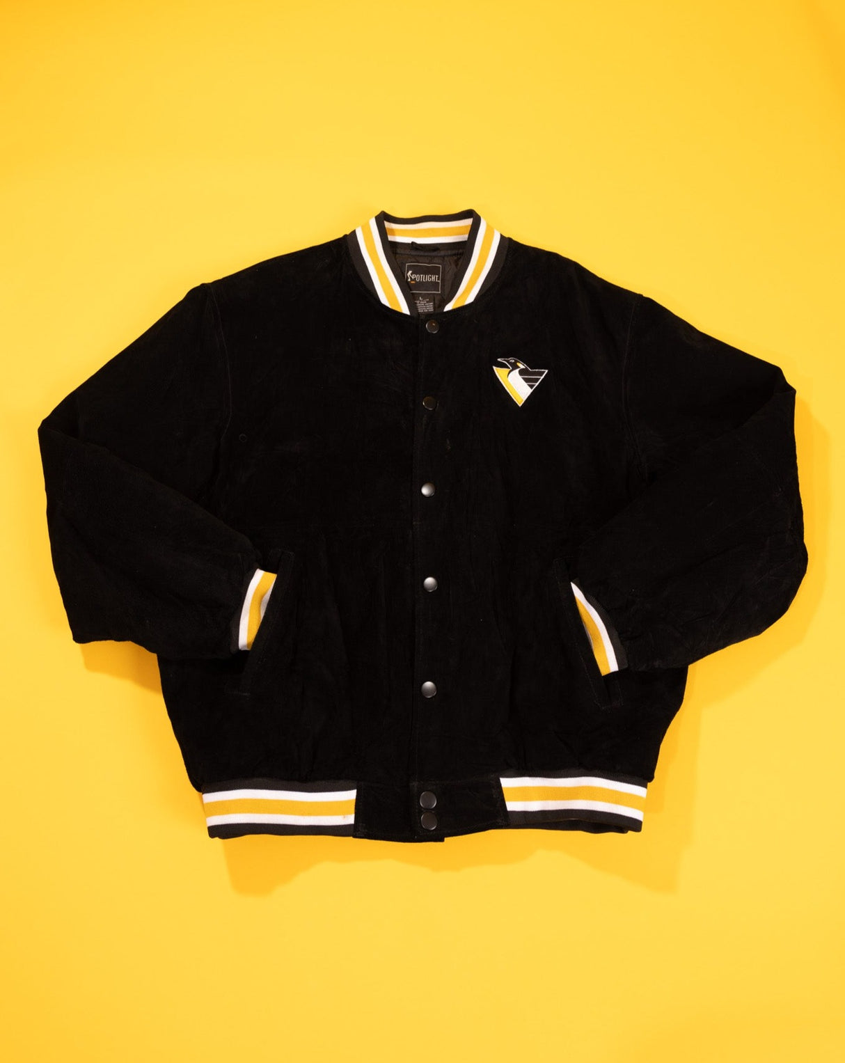 Vintage 90s Pittsburgh Penguins Suede Leather Varsity Jacket