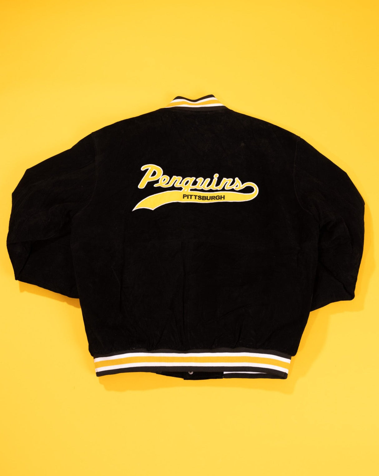 Vintage 90s Pittsburgh Penguins Suede Leather Varsity Jacket