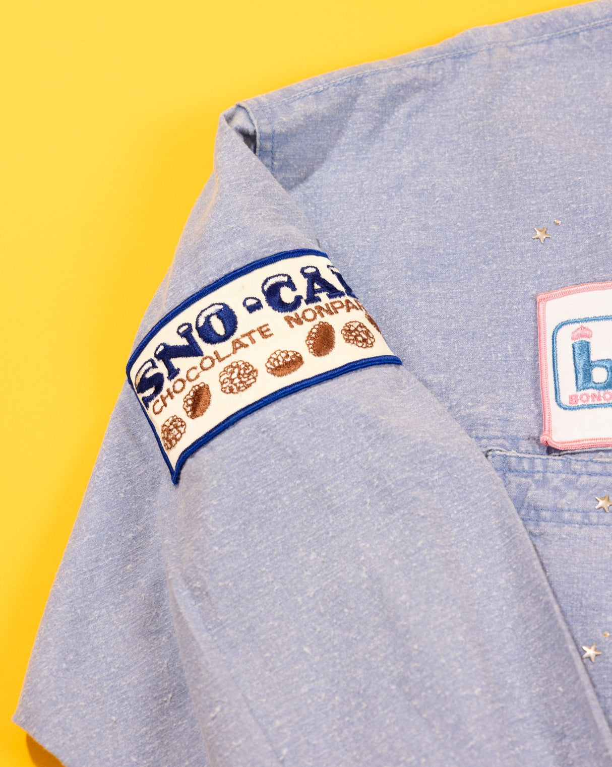 Vintage 90s Candy Patches Denim Long Sleeve Button Up