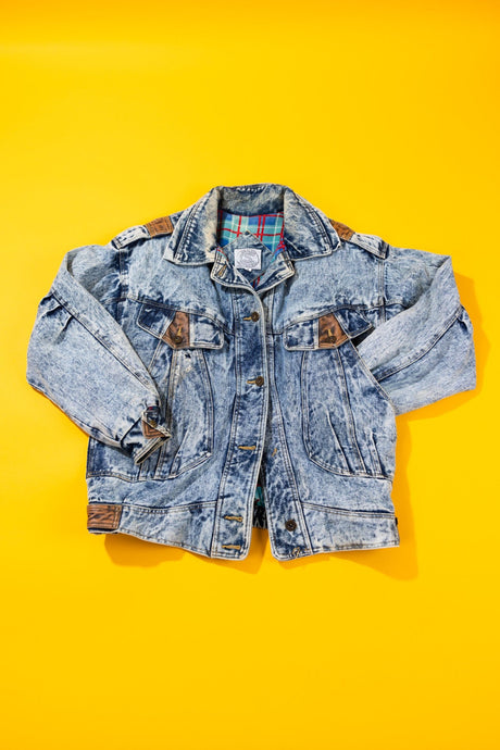 Vintage 80s Be In The Current Seen Acid Wash Denim Jacket