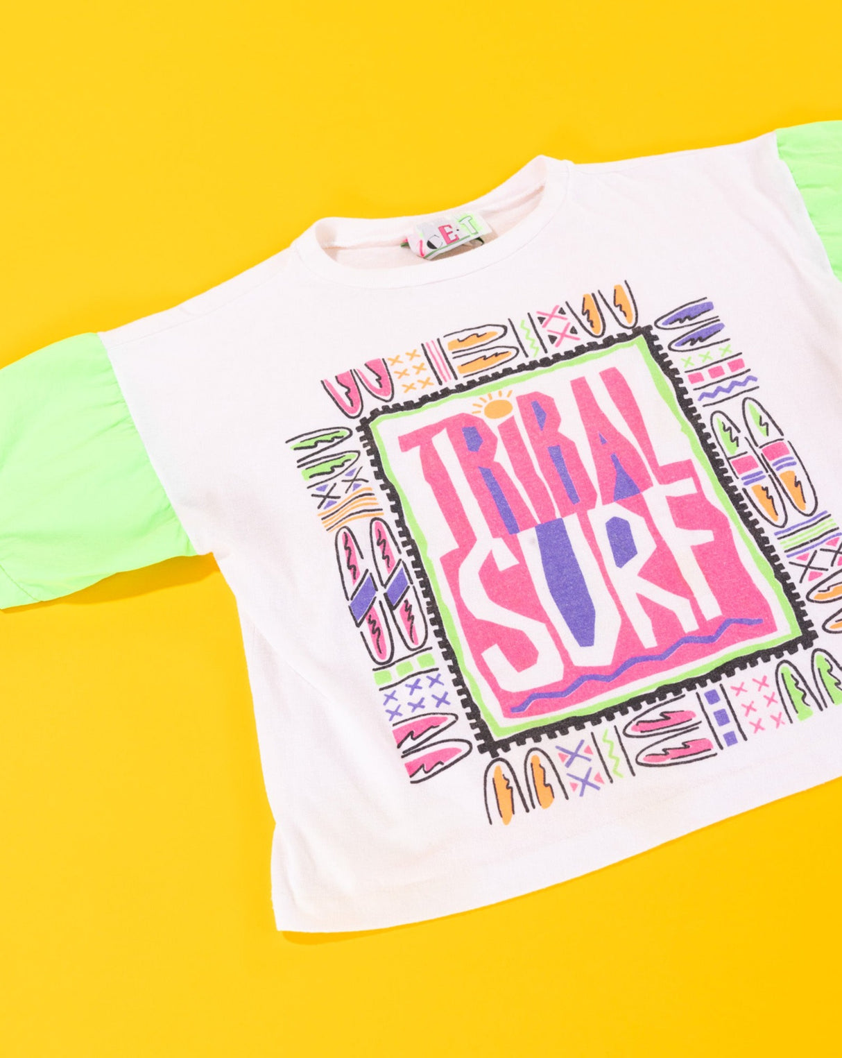 Vintage 80s Neon Tribal Surf Crop Top