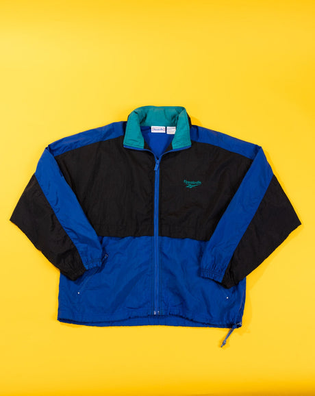 Vintage 90s Reebok Windbreaker (Black/Blue/Teal Collar)