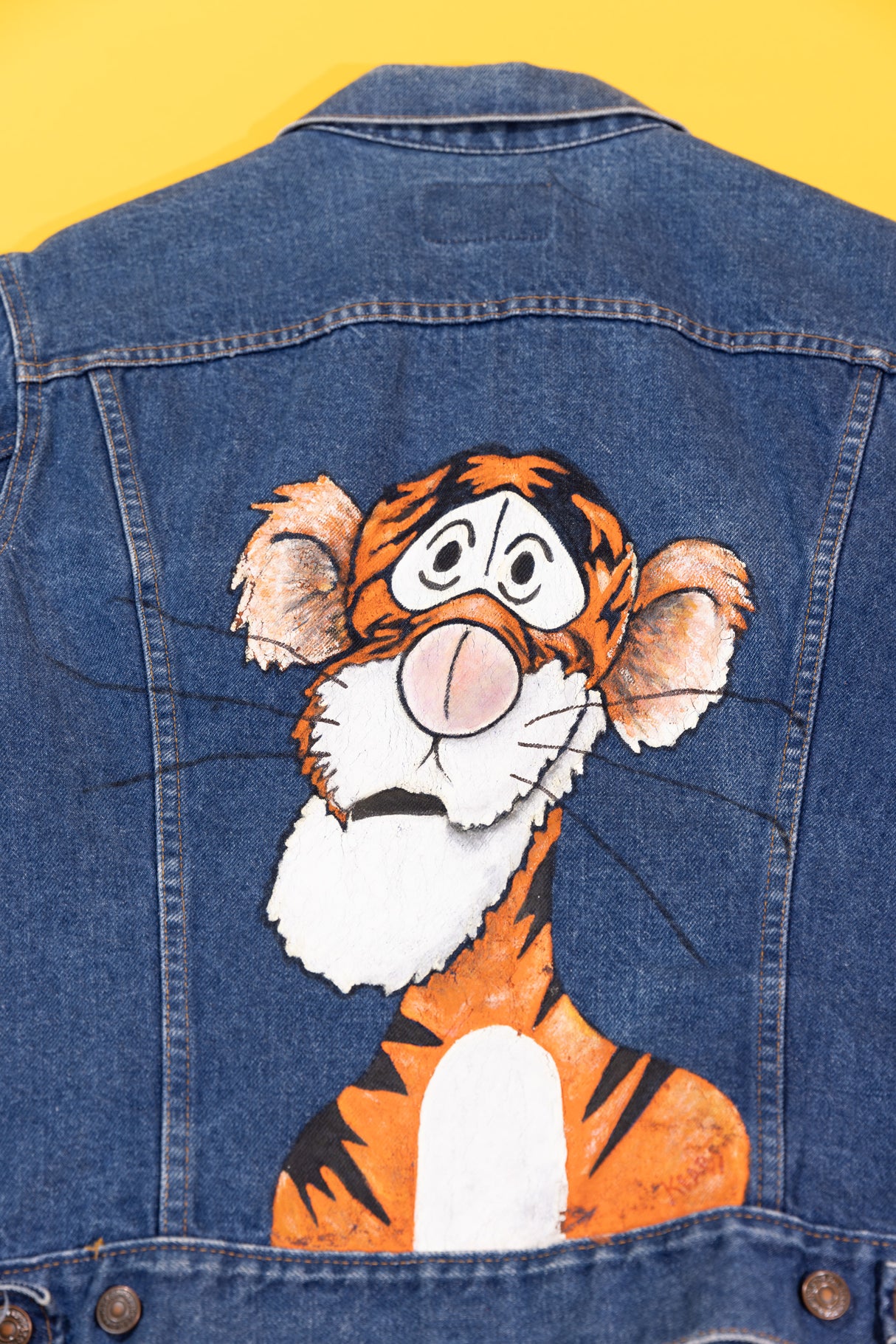 Vintage 80s Levis Strauss & Co Hand Painted Tigger Denim Jacket