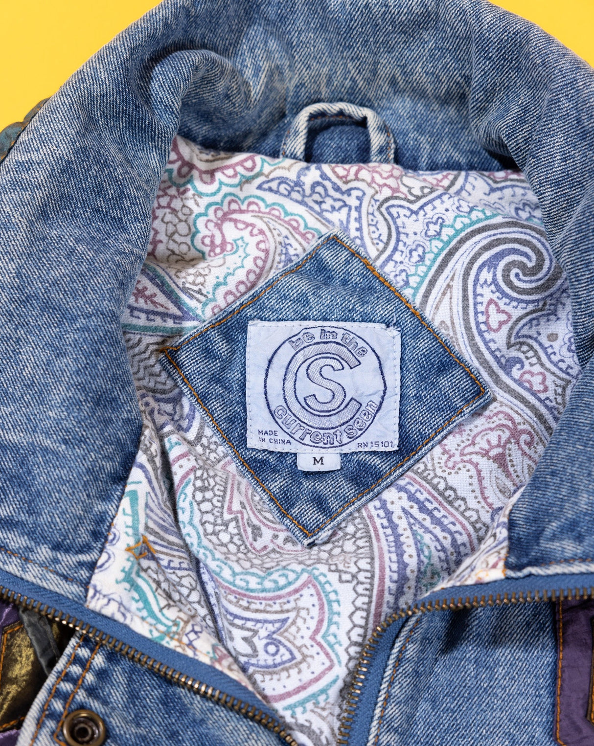 Vintage 80s Be in the Current Seen Long Denim Jacket