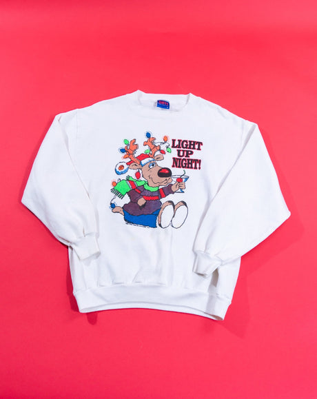 Vintage 1990 Light Up Night Reindeer Trau & Loevner Crewneck Sweater