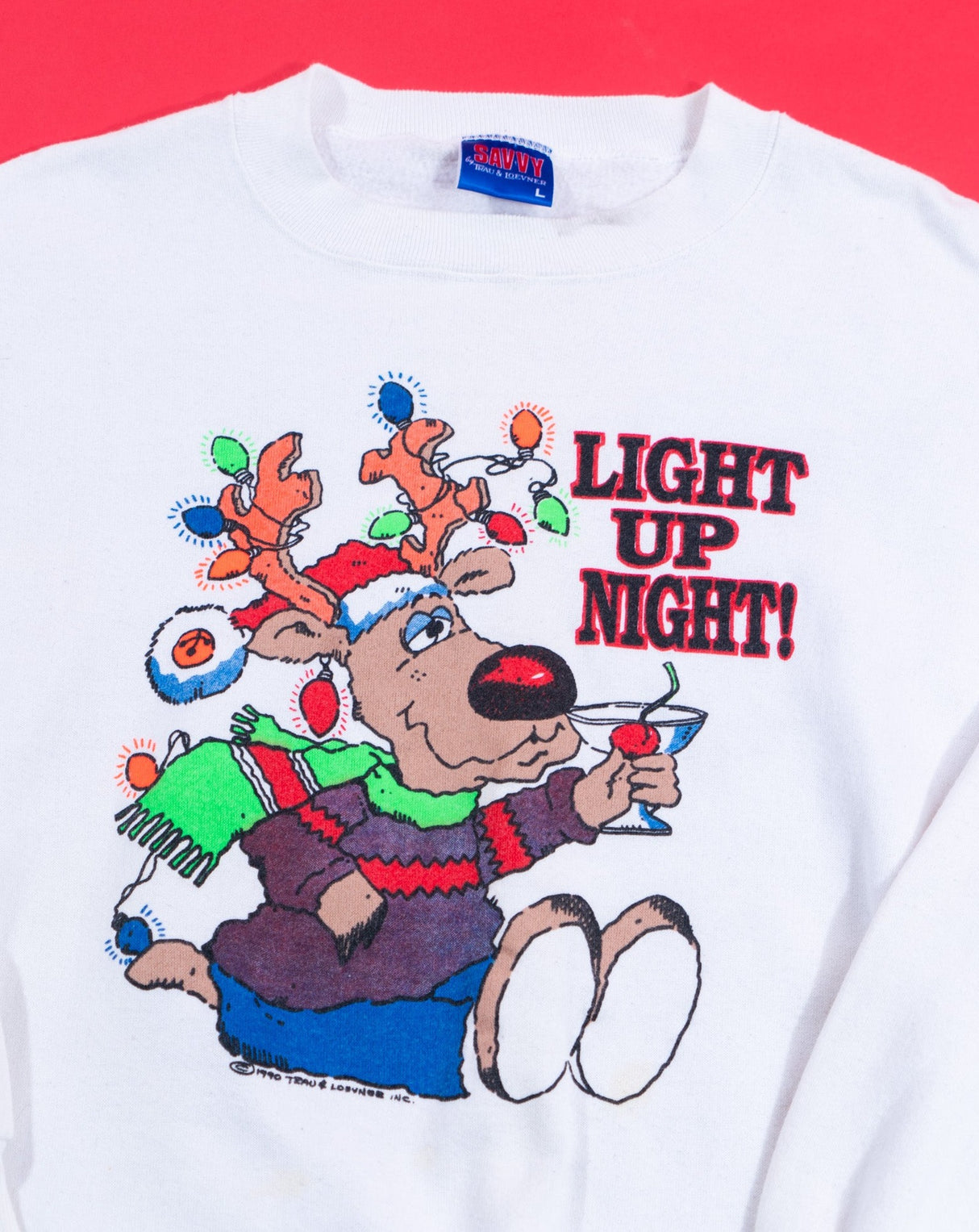 Vintage 1990 Light Up Night Reindeer Trau & Loevner Crewneck Sweater