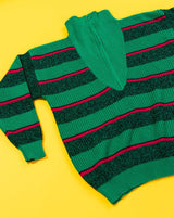 Vintage 80s Gitano Retro 1/4 Zip Sweater (Green/Pink Stripe)