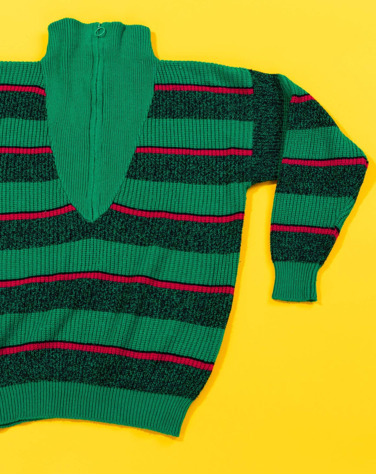 Vintage 80s Gitano Retro 1/4 Zip Sweater (Green/Pink Stripe)