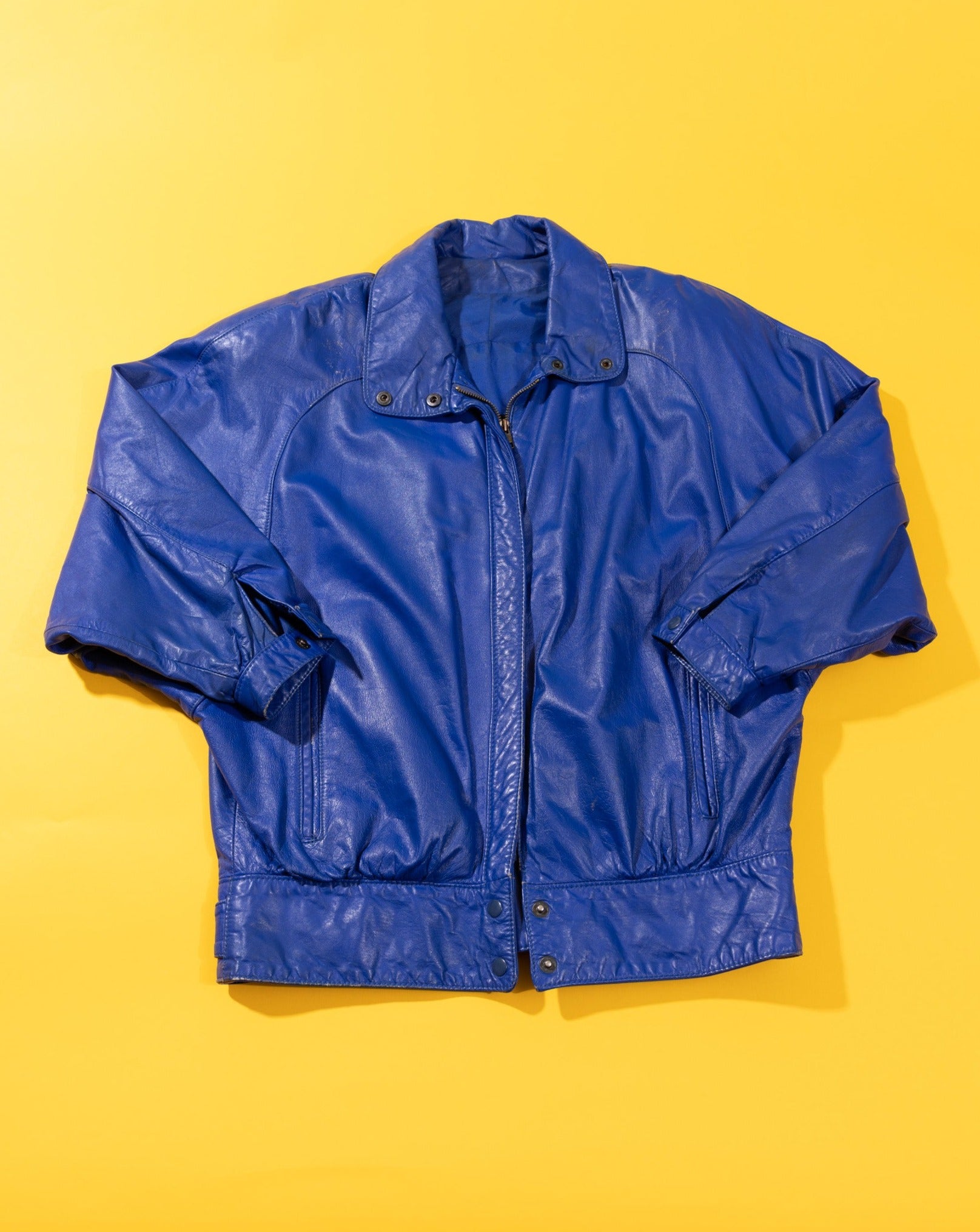 Vintage 80s Comint Blue Leather Jacket Retro Candy World