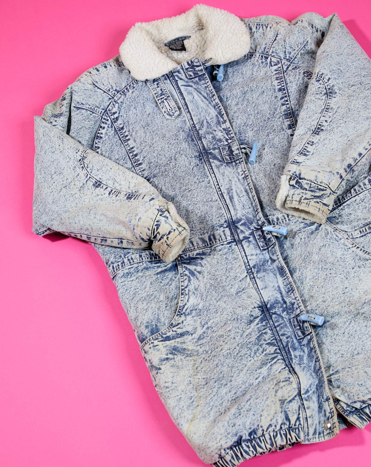 80s Acid Wash Long Denim Trench Coat